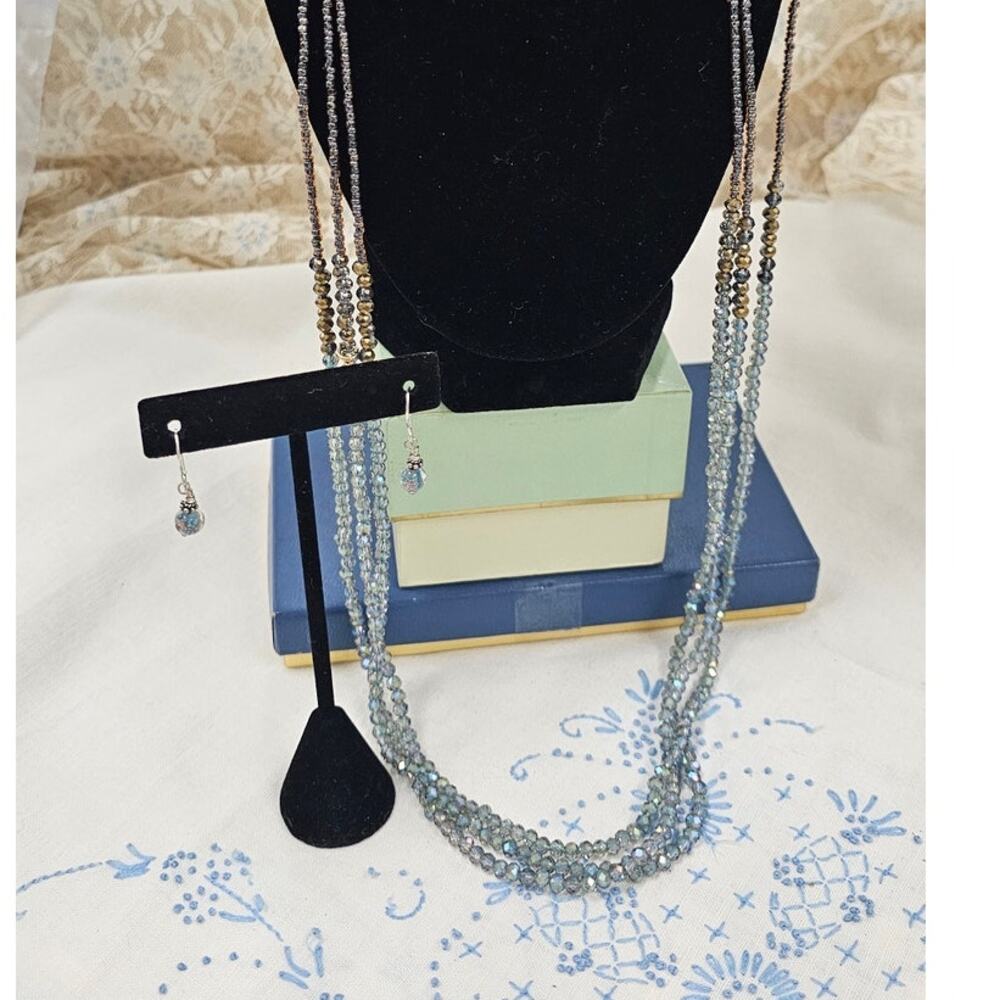Lonna & Lilly Multi-Layered Shimmering Crystal Necklace Drop Earrings Ocean Mist